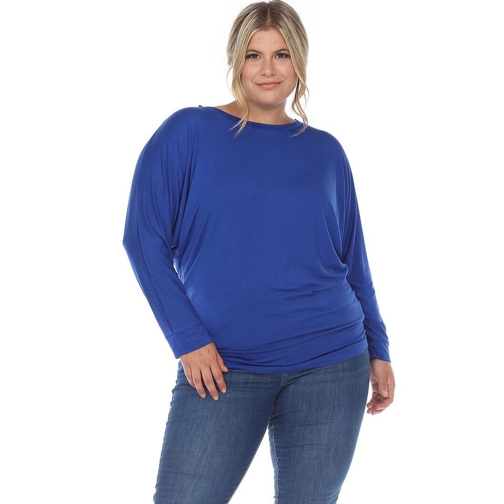 White Mark Womens Size XL Blue Dolman Sleeve Top Long Sleeve Rayon Blend